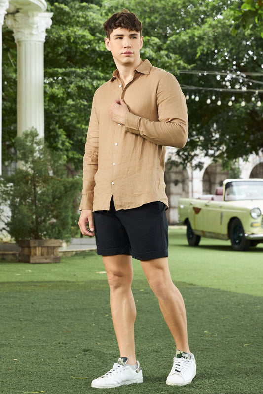 Krasiv Men's Chino Shorts Cotton Casual Slim Fit Flat Front Stiched Cuff Hem Above The Knee